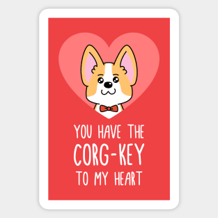 "Corg-key To My Heart" Valentines Corgi Pun Sticker